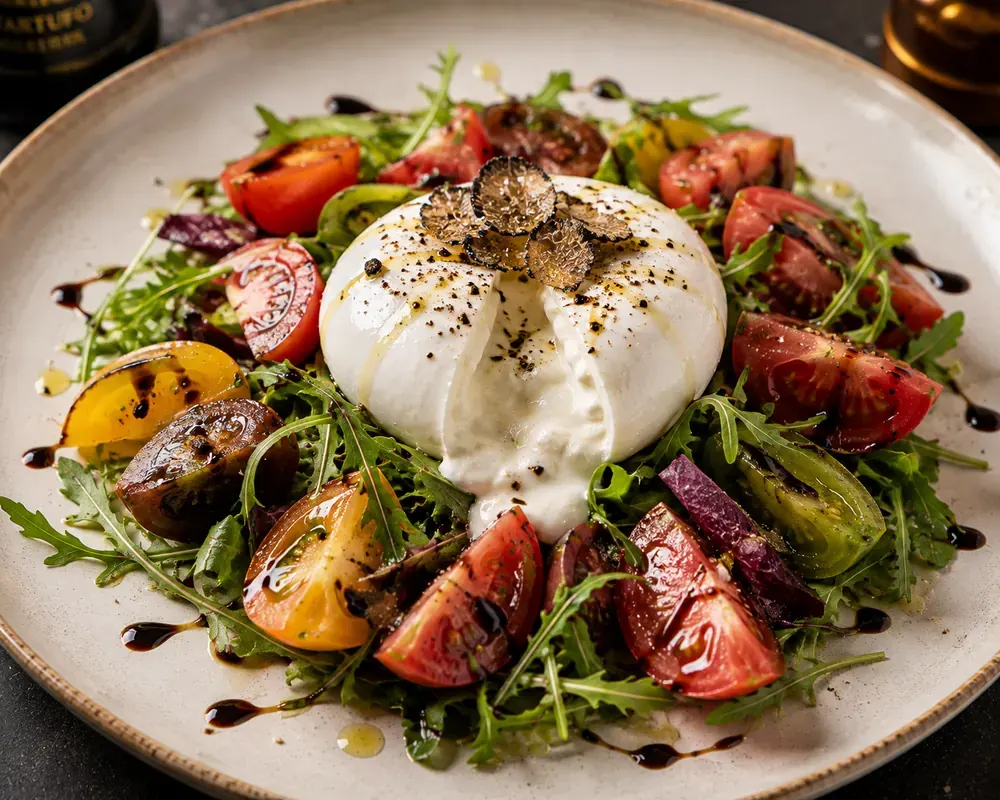 Burrata truffée servie à La Dimora